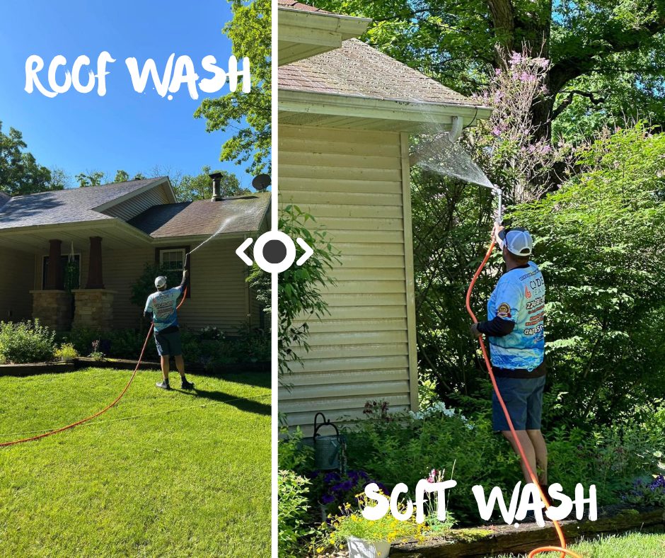 Code 3 Cleaning roof washing and soft-wash service in progress